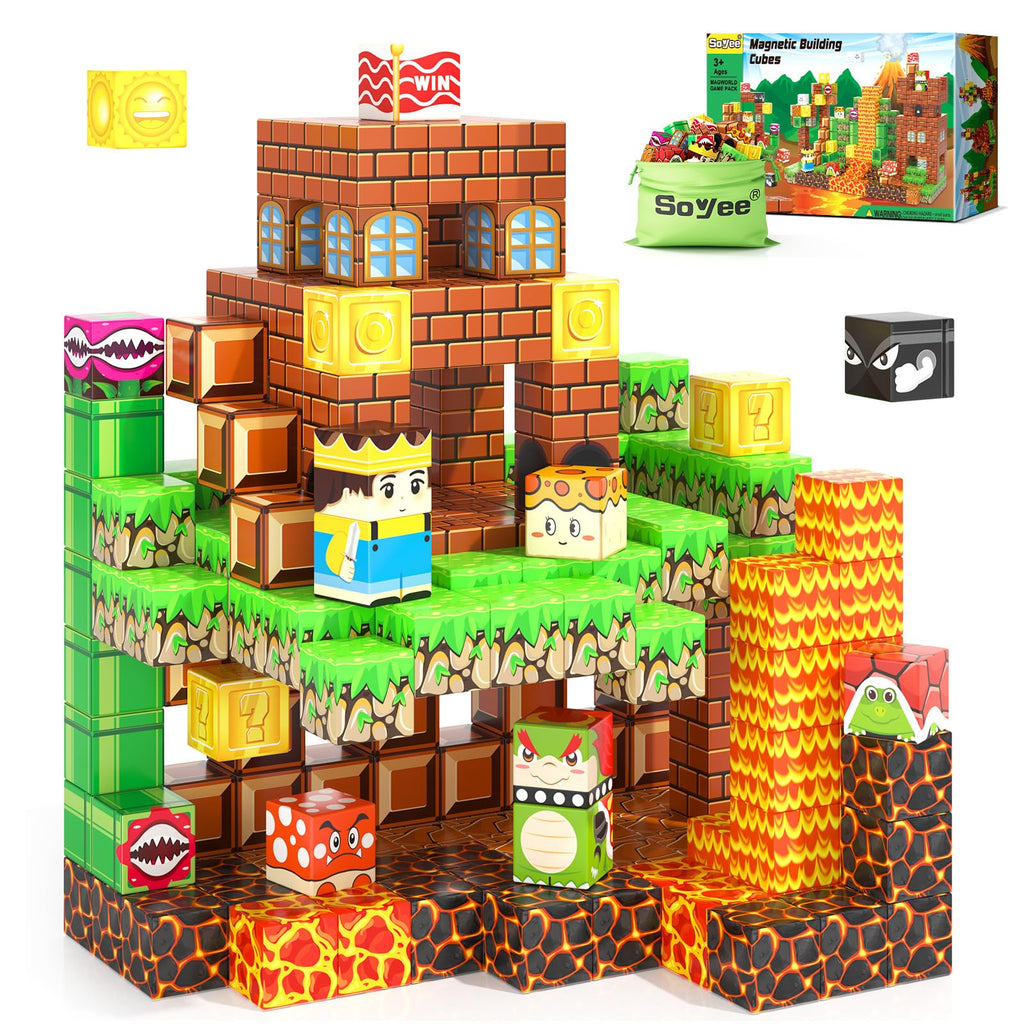 Magnetic Blocks - Build Mine Magnet World Kids Games Magnetic Building Toys Kingdom & Lava World Adventure STEM Toys for Age 3-10 Boys Girls Sensory Toys for Toddlers Great Gifts 3+ Years Old